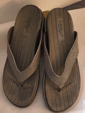 Capelli of New York Pewter Grey Metallic Glitter Textured Flip Flop